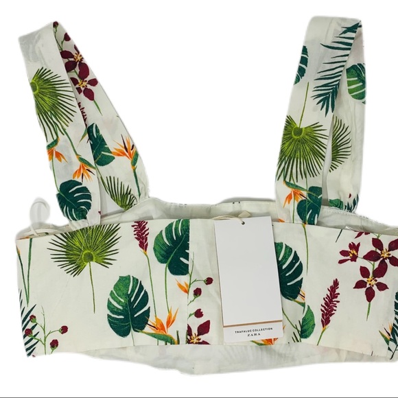 NEW Zara Hawaiian Leaf floral Print Bralette Crop - Picture 6 of 8
